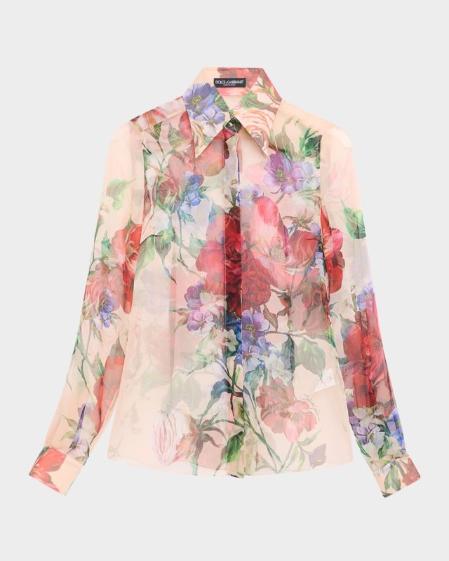 Bouquet Fantichi Sheer Chiffon Button-Down Blouse